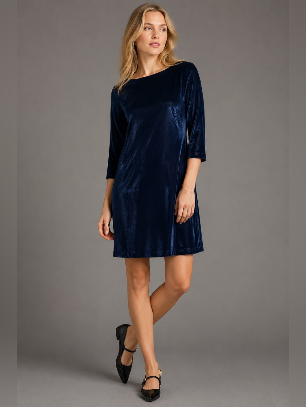 NWT Banana Republic Navy Blue Velvet Shift Dress 4 3/4 Sleeve Cocktail